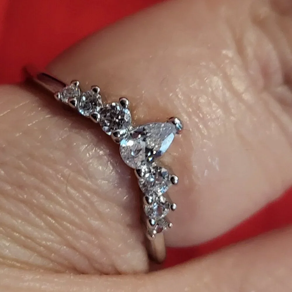CZ Sterling Silver Tiara Style Curved Band Ring